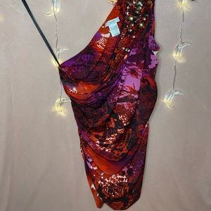 ☁️Snake print Red/Purple Caché shoulder cutout